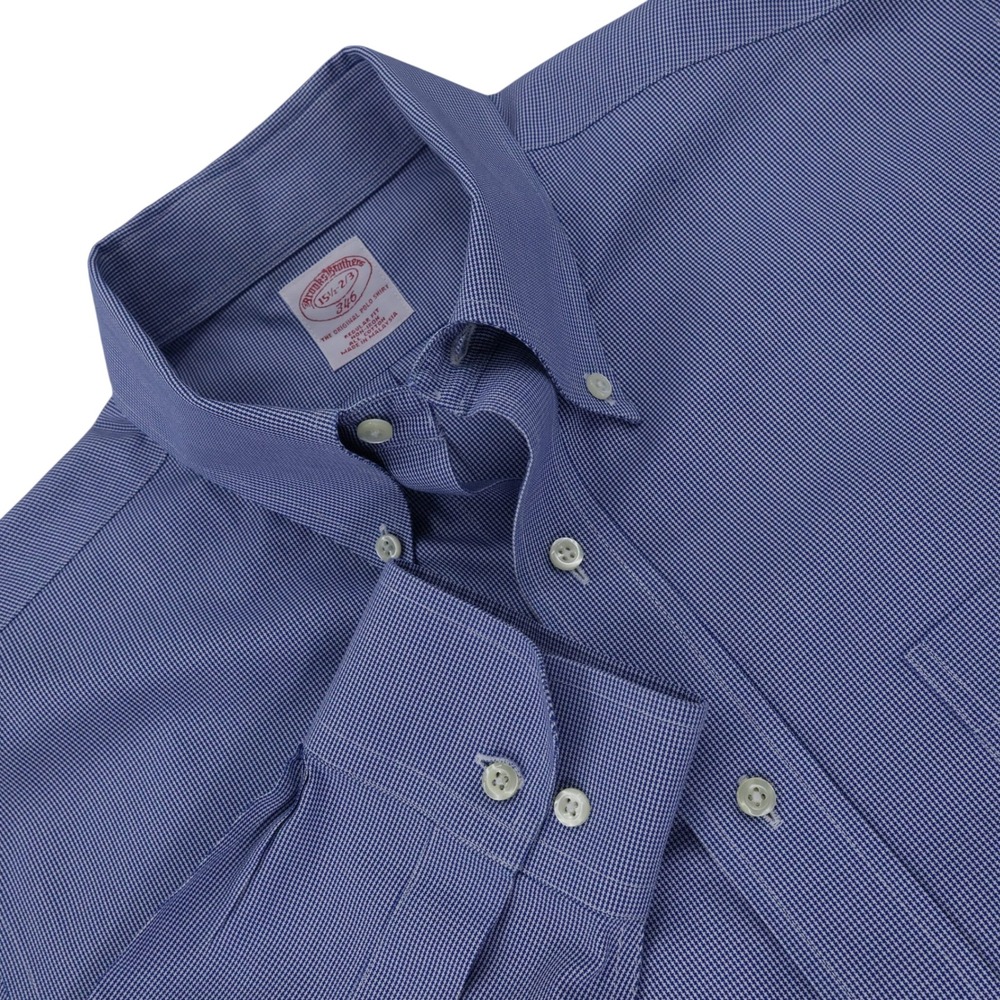 Brooks Brothers 346 Mens 15.5 Blue Micro Houndstooth Non-Iron Dress Shirt